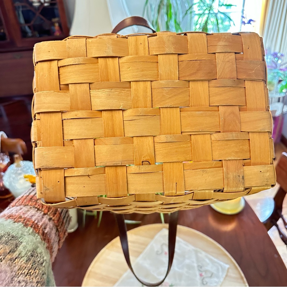 Boardwalk-Style Woven Split Wood Basket w/ Faux Leather Handles | 11” Deep - Picture 9 of 9